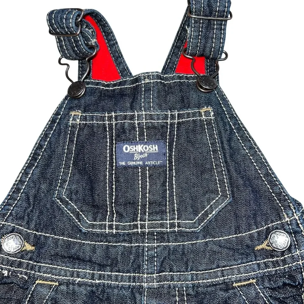 Oshkosh B'gosh 9M dark washed denim red fleece lined Blue carpenter Overalls